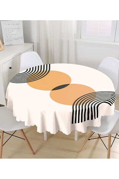 Realhomes Abstract Style Sun Design Digital Printed Modern Round Tablecloth Diameter 140cm