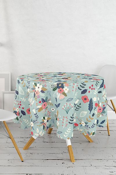 Realhomes Față de masă rotundă, colorată, cu modele florale, imprimată digitală, cu fundal colorat - Diametru 140 cm