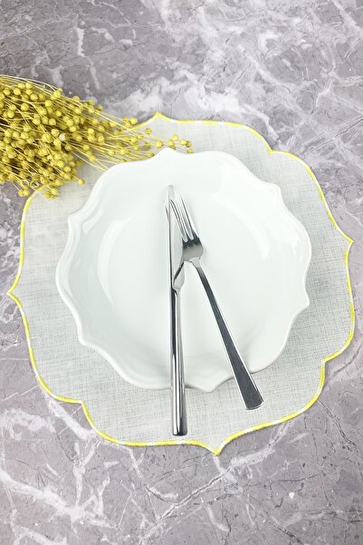 WEARE2 Αμερικάνικο σερβίτσιο με κεντητά σχέδια σε κίτρινο χρώμα με εφέ παλαίωσης