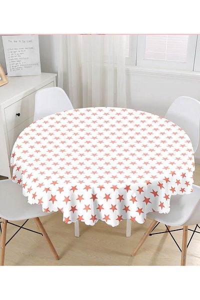 Realhomes Fata de Masa Rotunda Cu Motiv Steaua Culoare Rodia - Imprimare Digitala, Diametru 140 cm