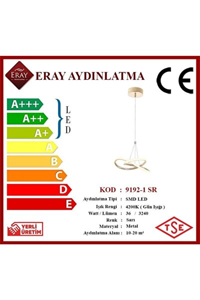 Eray Aydınlatma 9192-1 Sarı Tekli Led Avize