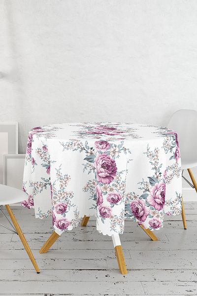 Realhomes Fata de Masa Rotunda Moderna Imprimata Digital Design Trandafiri Liliac - Diametru 140cm