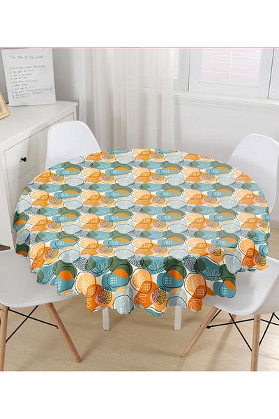 Realhomes Fata de masa rotunda cu model de frunze cu desen Onedraw pe fundal colorat - Diametru 140cm