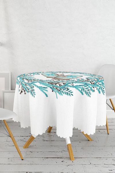 Realhomes Față de masă rotundă modernă imprimată digital cu design de mănuși de coroană albastră - Diametru 140cm