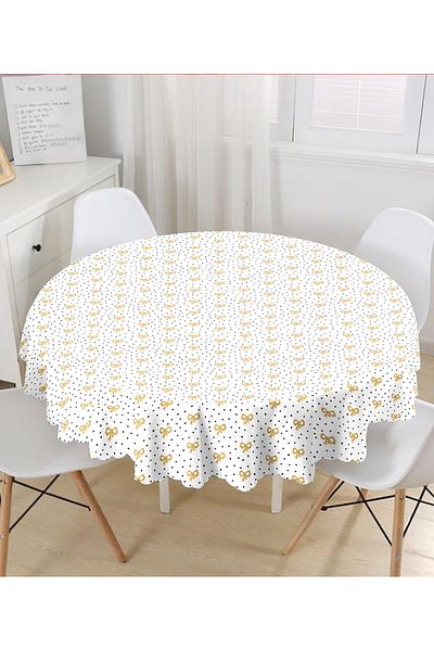 Realhomes Față de masă rotundă modernă cu desen geometric detaliat auriu pe fundal alb - Diametru 140cm