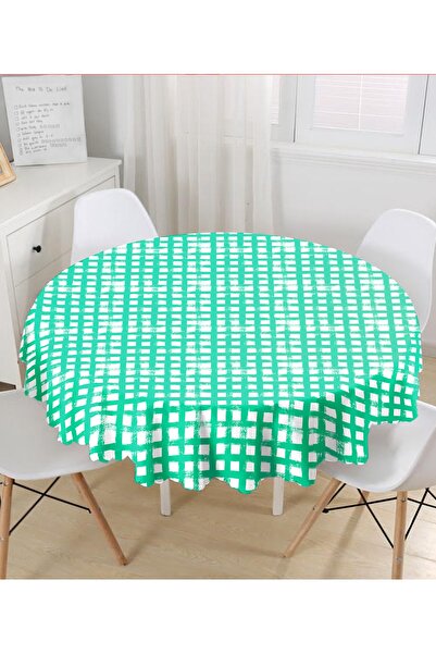 Realhomes Кругла скатертина з геометричним квадратним візерунком на зеленому ...