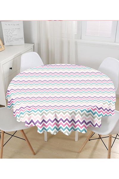 Realhomes Față de masă rotundă cu imprimare digitală 3D cu design în zig-zag colorat Diametru 140 cm