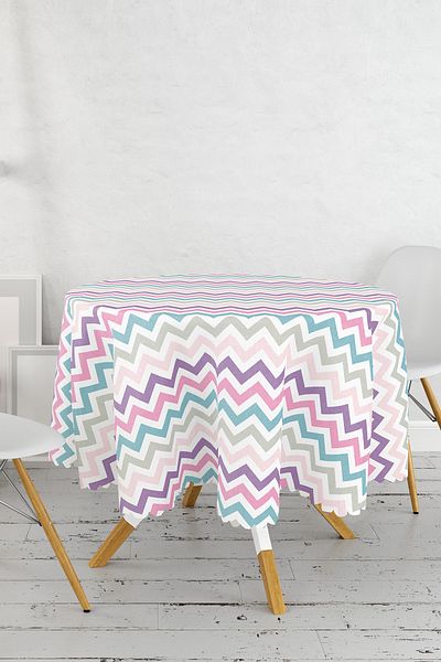 Realhomes Față de masă rotundă cu imprimare digitală 3D cu design în zig-zag colorat Diametru 140 cm