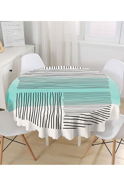 Realhomes Față de masă rotundă modernă imprimată digital cu desen Onedraw în stil abstract - Diametru 140cm