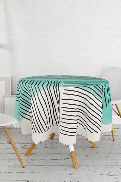 Realhomes Față de masă rotundă modernă imprimată digital cu desen Onedraw în stil abstract - Diametru 140cm