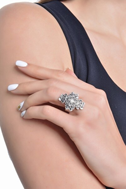 LABALABA Kadın Antik Gümüş Kaplama Kabartma Baskılı Yüzük