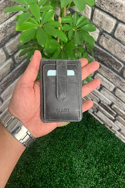 GUARD Crazy Vertical Gray Leather Card Holder