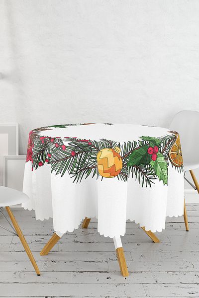 Realhomes Față de masă rotundă imprimată digital cu tematică de Crăciun cu design special - Diametru 140cm