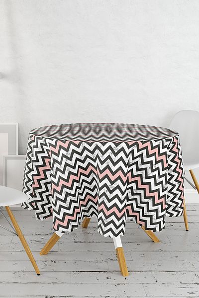 Realhomes Față de masă rotundă modernă cu model în zig-zag, geometrică, colorată, cu podea de marmură, diametru 140 cm