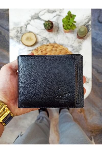 Westpolo Genuine Leather Black Wallet Card Holder with External Card Holder 12cmx9.5cm