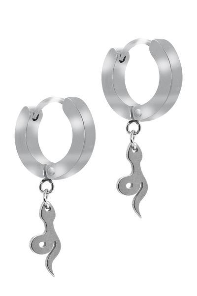 LABALABA Men's Silver Snake Object Steel Earrings - Dangle