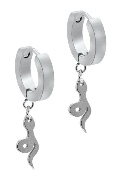 LABALABA Men's Silver Snake Object Steel Earrings - Dangle