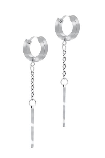 LABALABA Men's Silver Color Dangle Steel Earrings with Stick Objects