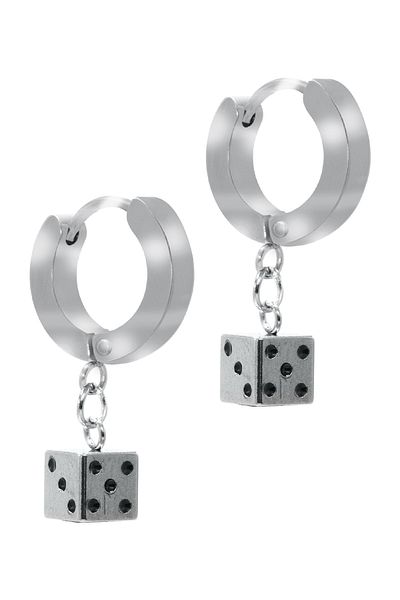 LABALABA Men's Silver Color Dangle Steel Earrings with Dice Objects