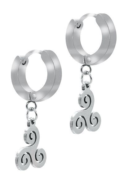 LABALABA Men's Silver Color Dangle Triskelion Object Steel Earrings