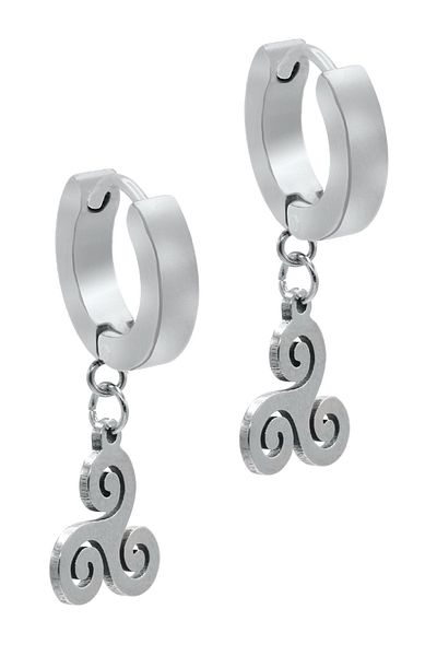 LABALABA Men's Silver Color Dangle Triskelion Object Steel Earrings