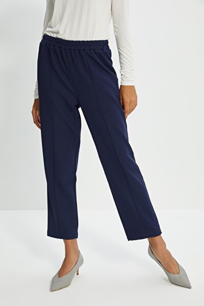 Trendyol Modest Темно-сині ткані штани з еластичним поясом Nervur з деталізованим прямим кроєм TCTSS21PL0570
