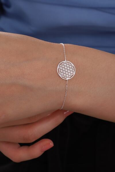 Bilsen Store 925 Ayar Gümüş Zincirli Yaşam Çiçeği Bileklik