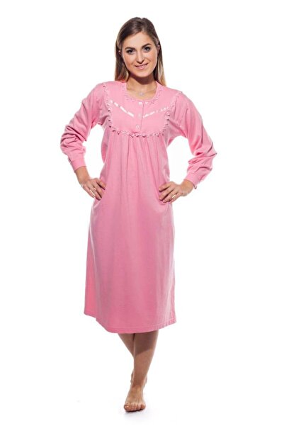 balbademim Cămașă de noapte pentru femei, roz, cu volane, culoare uni, mâneci...