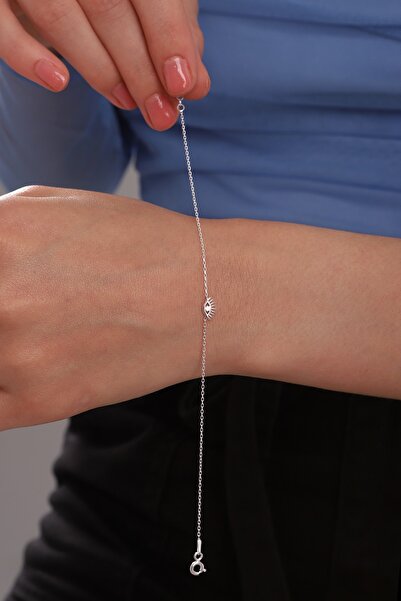 Bilsen Store 925 Ayar Gümüş Zincirli Zirkon Taşlı Minimal Kirpik Göz Model Bileklik