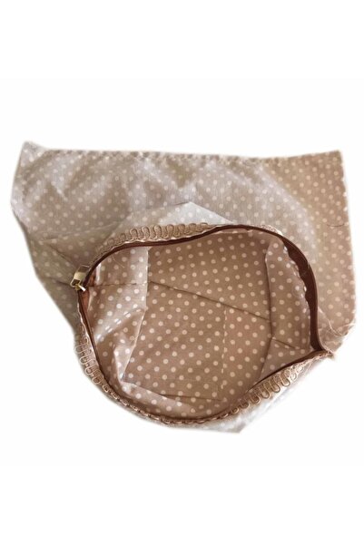 angel çanta aksesuar بطانة بسحاب مقاس 28 × 28 سم، لون بني حليبي منقط صغير