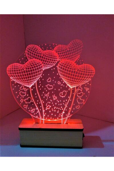 Bilge Lazer 3d Led Gece Lambası Sevgiliye Hediye Masa Lambası Kalpli