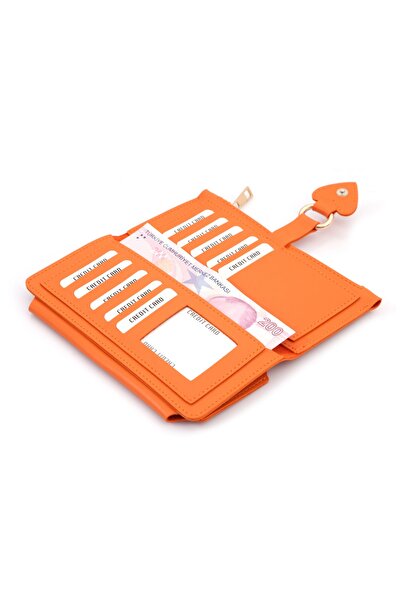 Womancraft Women's Wallet with Soft Leather Buckle and Multiple Compartments Orange Women's Wallet with Card Holder and Phone Compartment