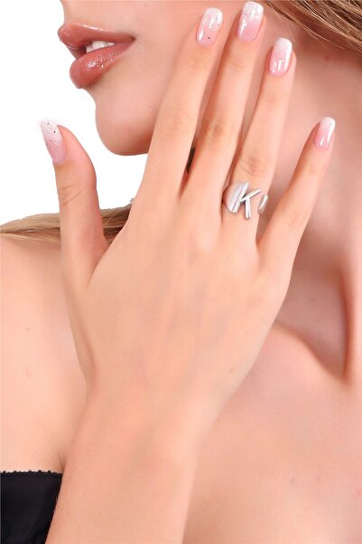 LABALABA Kadın Antik Gümüş Kaplama Ayarlanabilir K Harfi Yüzük