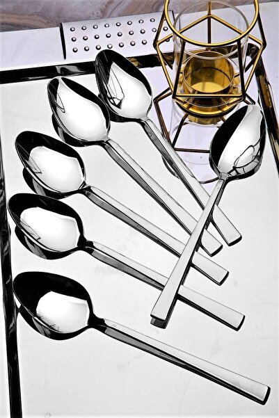 WuuQ لوكس - طقم ملاعق طعام - 6 قطع فضية - ستانلس ستيل عالي الجودة 304