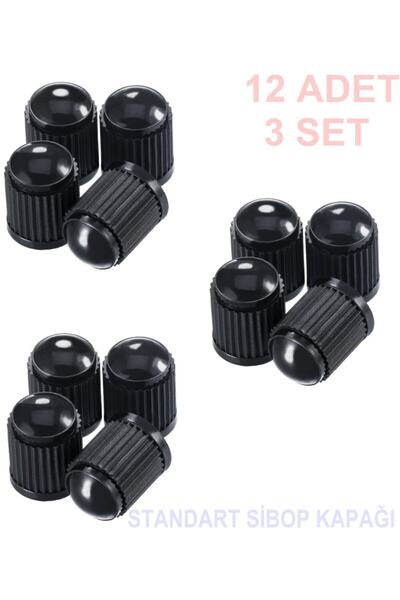 SİBOP KAPAĞI Oniki (12) Adet Standart Üniversal Araç Siyah Renk Plastik Set 3...