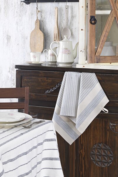 ÖDEL HOME منديل مطبخ منقوش باللون الأزرق الطبيعي - قماش للتجفيف