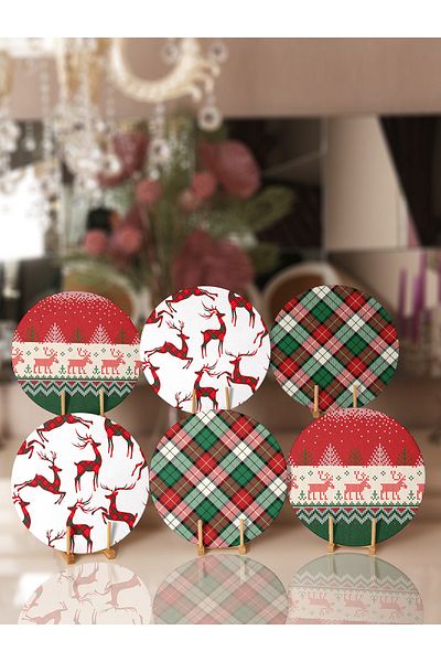Realhomes 6-Piece Plaid Themed Christmas Themed Special Design Plate & Placemat