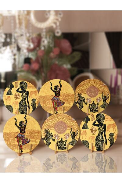 Realhomes 6'lı Etnik Afrika Kadın Motifli Supla & Servis Altlığı