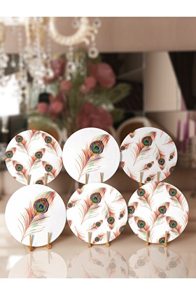 Realhomes 6'lı Renkli Nazar Boncuklu Tüy Tasarımlı Supla & Servis Altlığı