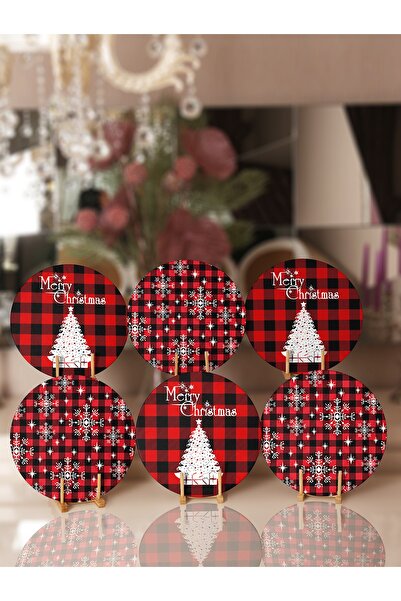 Realhomes 6'lı Ekose Temalı Mery Christmas Tasarımlı Supla & Servis Altlığı