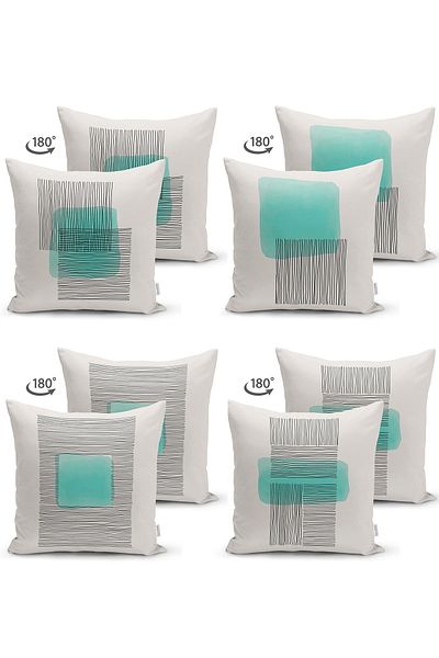 Realhomes Set de 4 huse de pernă, din piele întoarsă, imprimate digital, cu design onedraw, colorat, ivoire închis.