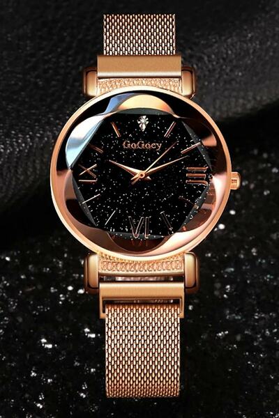 Gogoey Women's Wristwatch Rose Gold Magnetic Straw Cord