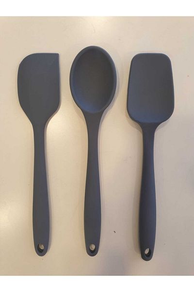 evimsenlensin Large Size Fireproof Silicone Spatula Spoon Set 3 Pieces - Spatula Spoon Anthracite Set of 3