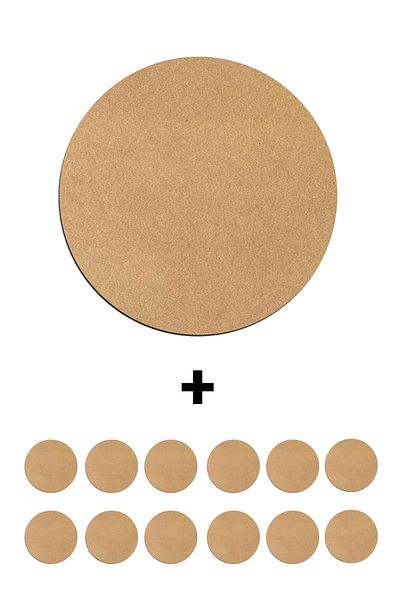 formpleks 12 Pieces 33 Cm + 12 Pieces 12cm Saucer and Coaster Raw MDF 2.7mm