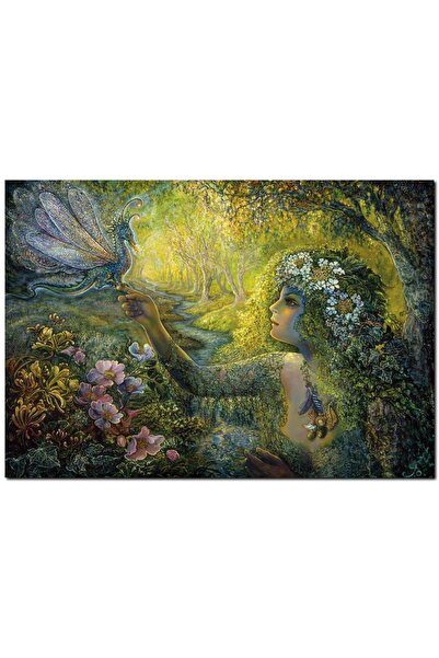 Cakatablo Ξύλινος πίνακας ζωγραφικής Κορίτσι και μωρό δράκος Μυστικιστική ζωγ...