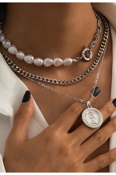 ESUSO 3lü Çoklu Zincir Kadın Kolye