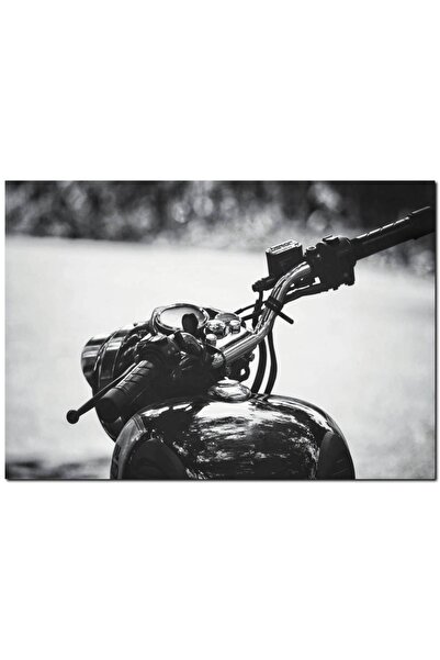 Cakatablo Ahşap Tabloroyal Enfield Motorsiklet Depo Ve Gidon Siyah Beyaz (35x50 Cm Boyut)