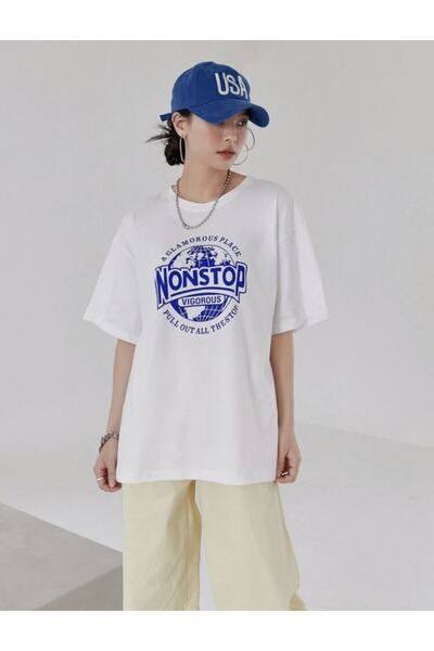 ALİKA Tricou alb cu imprimeu non-stop pentru femei