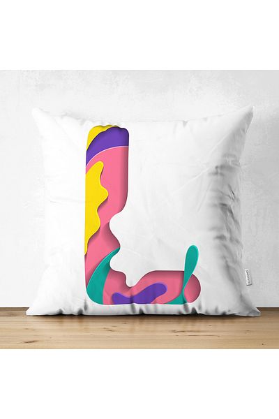 Realhomes Fundal alb cu două fețe Litera L colorată Design special Husă de pernă modernă din piele întoarsă