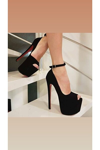 Tarz Pantofi cu toc cu platformă din piele intoarsa neagra de 75 ml pentru dama